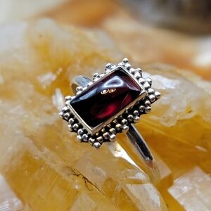Red Garnet 925 Sterling Silver Ring Size 11 Rectangular Gemstone Boho Statement
